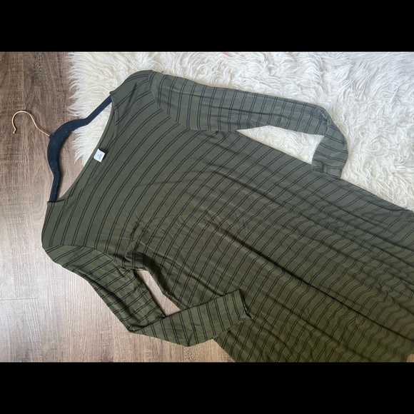 Old navy Xs long sleeve olive green and black striped dress rayon spandex - Picture 1 of 8